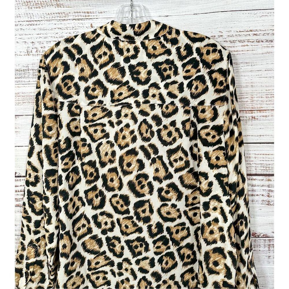 Philosophy Womens Leopard Print Collared Button-Up Blouse Brown Black Size Small - Picture 11 of 12